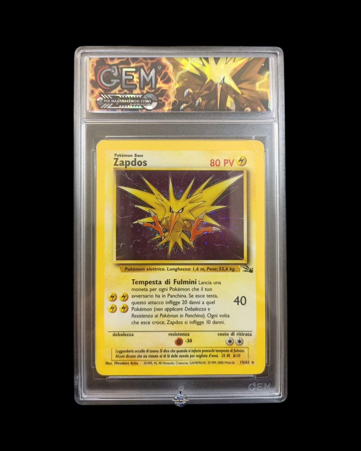 Zapdos Holo Fossil GEM Autenticato